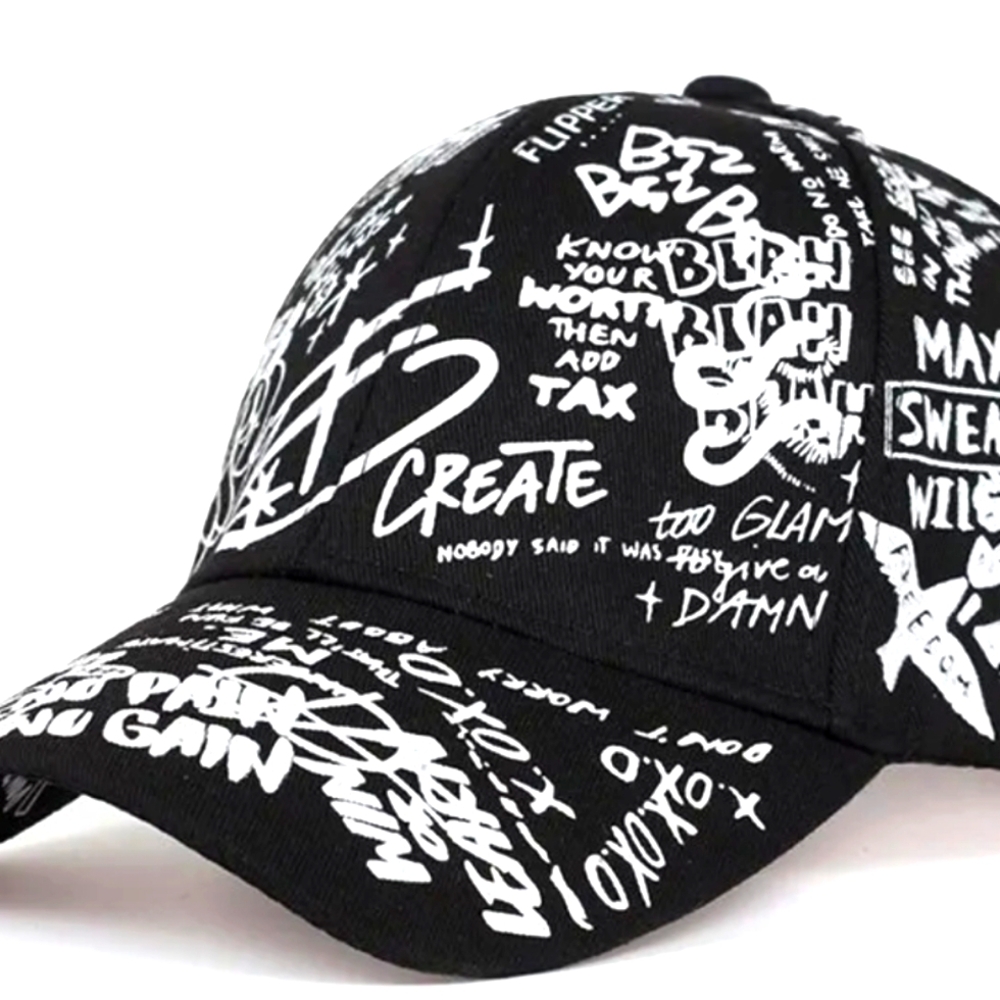 Black Graffiti Hat with White Writing